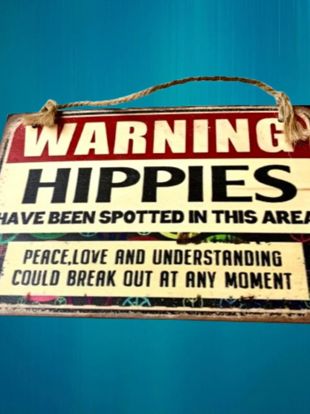 Vintage Style Hippie Warning Wooden Sign Retro Peace Love Wood Plaque Wall Decor